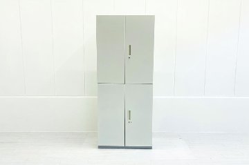 【上下セット】 両開き書庫 3段両開き書庫 中古 プラス ホワイト キャビネット 中古オフィス家具 900/450/2150の画像