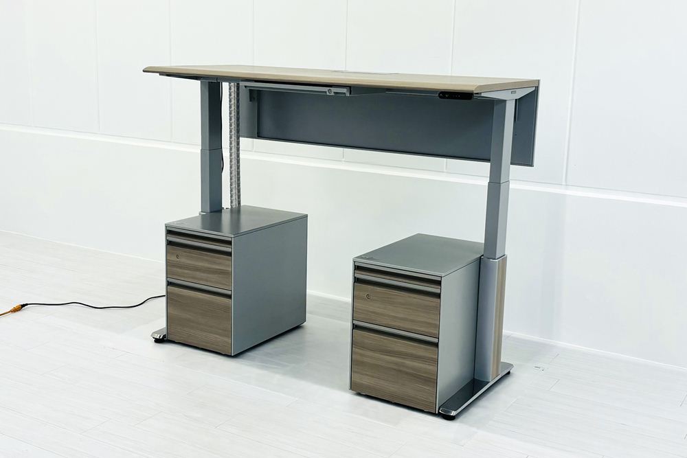 オカムラ プリシード PRECEDE 昇降デスク 中古 ワゴン付き エグゼクティブデスク 高級デスク 中古オフィス家具 1550/685/650～1250の画像