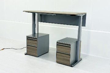 オカムラ プリシード PRECEDE 昇降デスク 中古 ワゴン付き エグゼクティブデスク 高級デスク 中古オフィス家具 1550/685/650～1250の画像