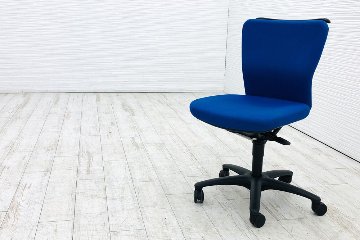 オカムラ カロッツァチェア 中古 クッション ローバック 肘無 ブルー OKAMURA Carrozza 中古オフィス家具の画像