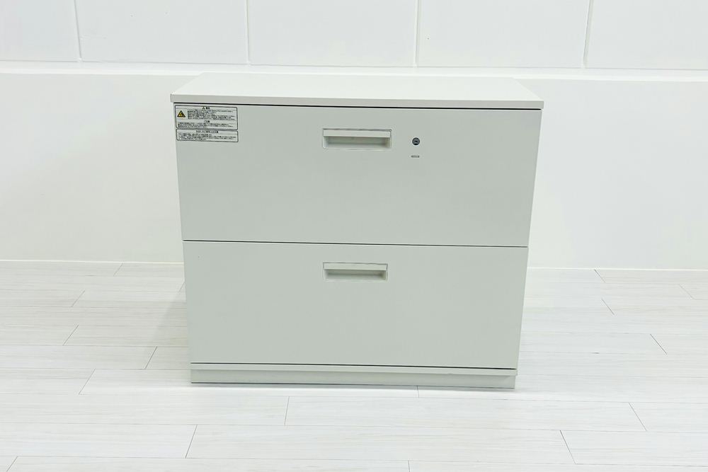 2段ラテラル書庫 スチール書庫 中古 キャビネット プラス 収納家具 L-6 L6-70H-2 ホワイト 中古オフィス家具 900/450/790の画像