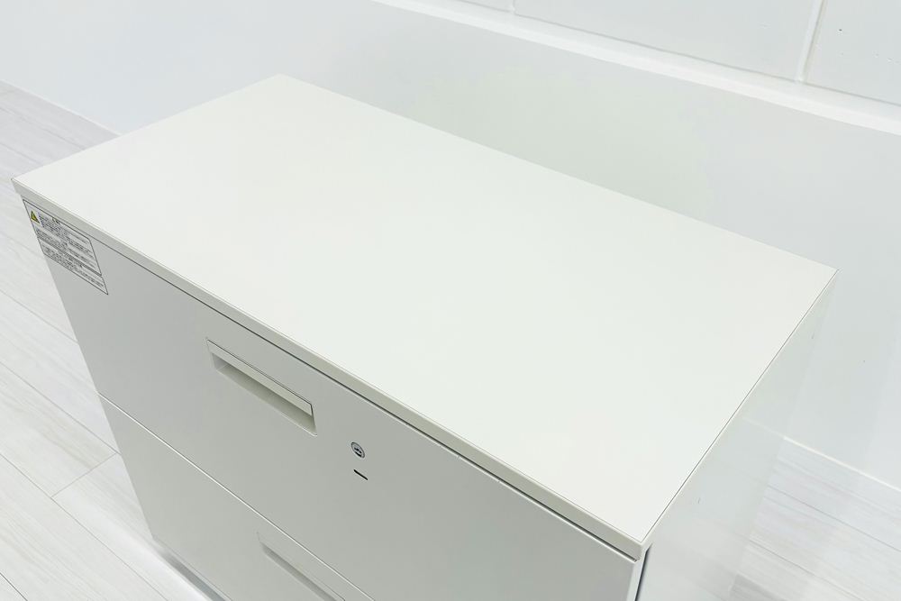 2段ラテラル書庫 スチール書庫 中古 キャビネット プラス 収納家具 L-6 L6-70H-2 ホワイト 中古オフィス家具 900/450/790の画像