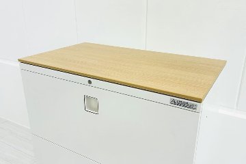 オカムラ レクトライン 3段ラテラル書庫 収納家具 中古 キャビネット スチール書庫 中古オフィス家具 シリンダー錠 800/450/1120 ホワイトの画像