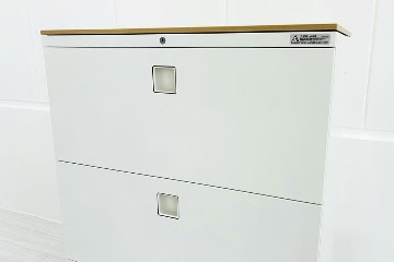 オカムラ レクトライン 3段ラテラル書庫 収納家具 中古 キャビネット スチール書庫 中古オフィス家具 シリンダー錠 800/450/1120 ホワイトの画像
