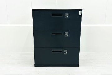 コクヨ エディア 3段ラテラル書庫 中古 キャビネット 収納家具 中古オフィス家具 900/450/1130 ブラック ダイヤル錠の画像