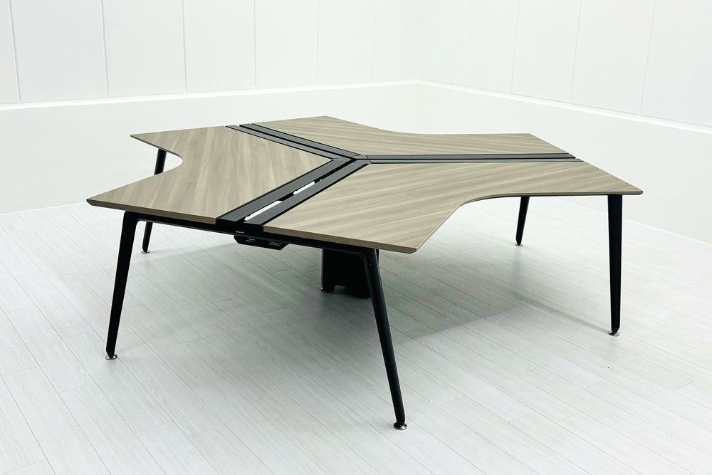 オカムラ プリシード ブーメランデスク 中古 【三台一式タイプ】 幅1200 中古オフィス家具 プライズウッドミディアムの画像