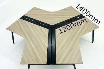 オカムラ プリシード ブーメランデスク 中古 【三台一式タイプ】 幅1200 中古オフィス家具 プライズウッドミディアムの画像