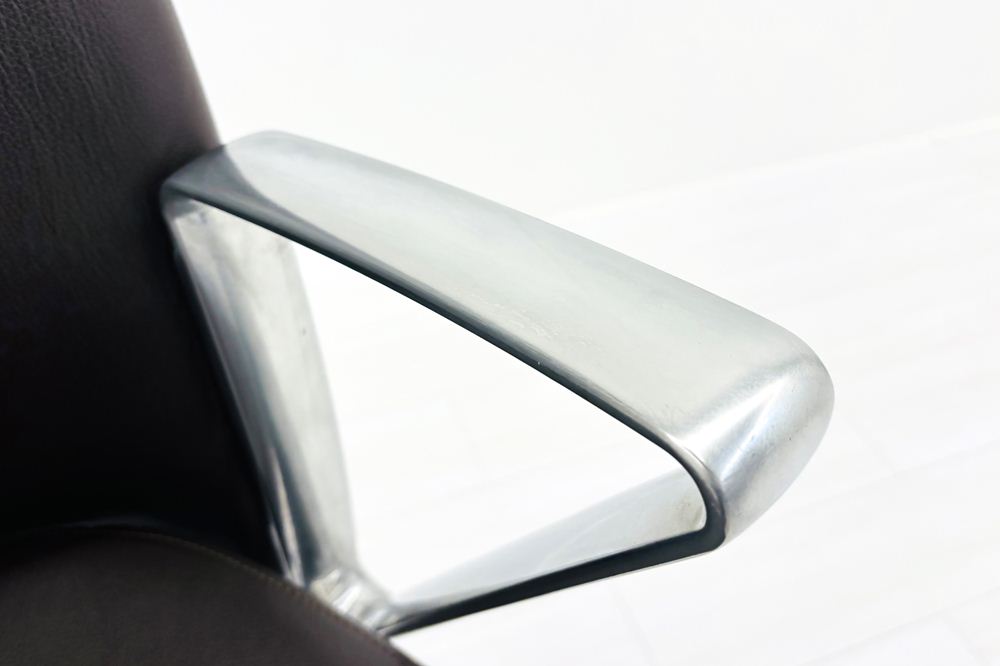 ノール Knoll ノル リミックスチェア 中古 2020年製 ハイバック アルミループ肘 アルミミラー脚 ブラウン レザーの画像