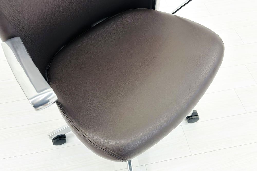 ノール Knoll ノル リミックスチェア 中古 2020年製 ハイバック アルミループ肘 アルミミラー脚 ブラウン レザーの画像