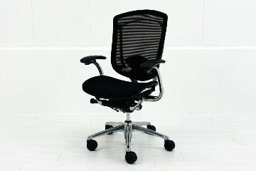 オカムラ コンテッサチェア 中古 OKAMURA Contessa 座クッション 固定肘 中古オフィス家具 ポリッシュフレーム ブラックの画像