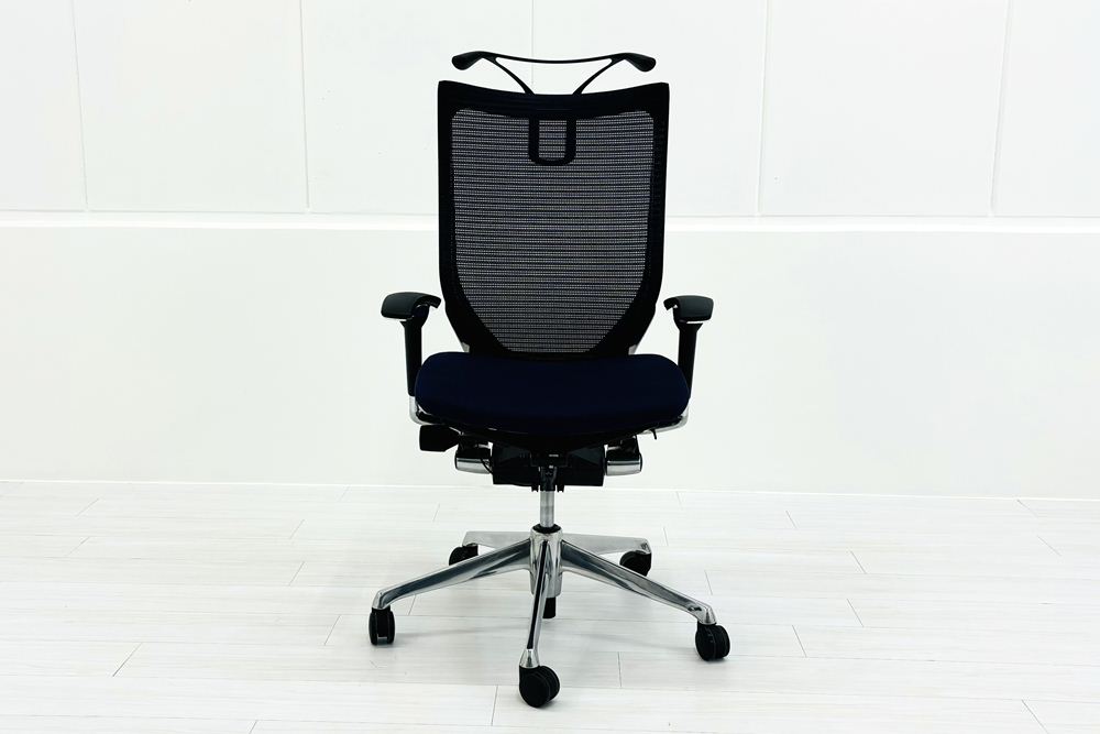 オカムラ バロンチェア 中古 2018年製 可動肘(アジャストアーム) ハイバック 座クッション 中古オフィス家具 ダークブルー OKAMURA Baronの画像