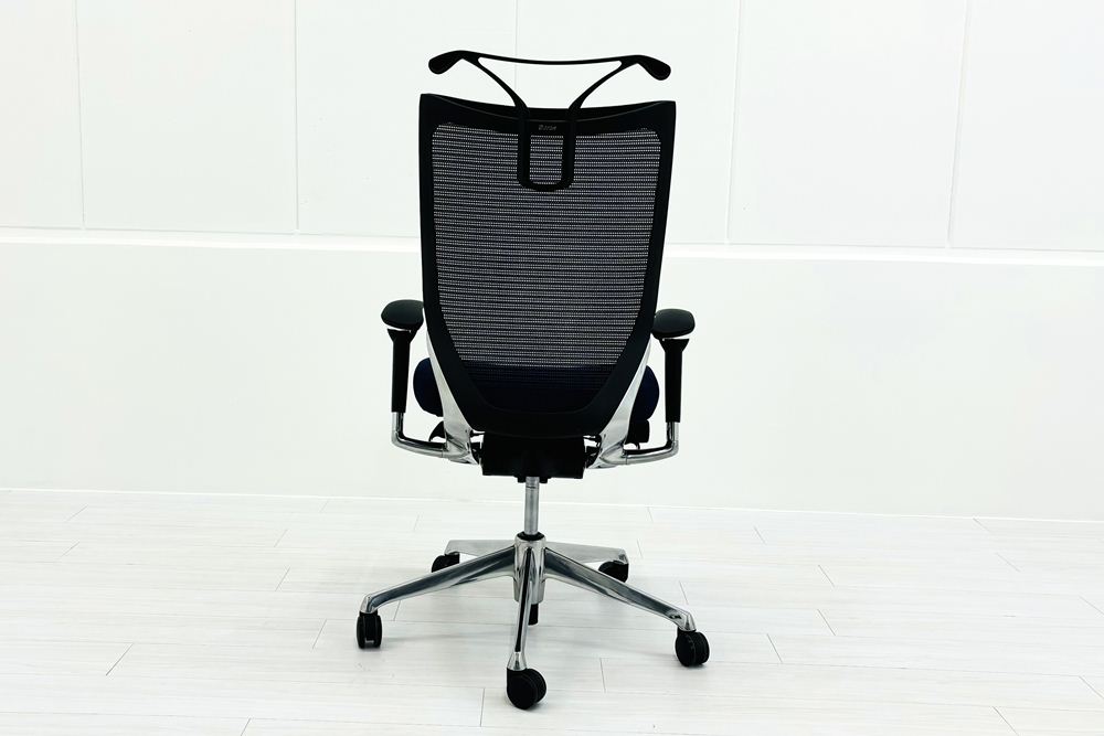 オカムラ バロンチェア 中古 2018年製 可動肘(アジャストアーム) ハイバック 座クッション 中古オフィス家具 ダークブルー OKAMURA Baronの画像