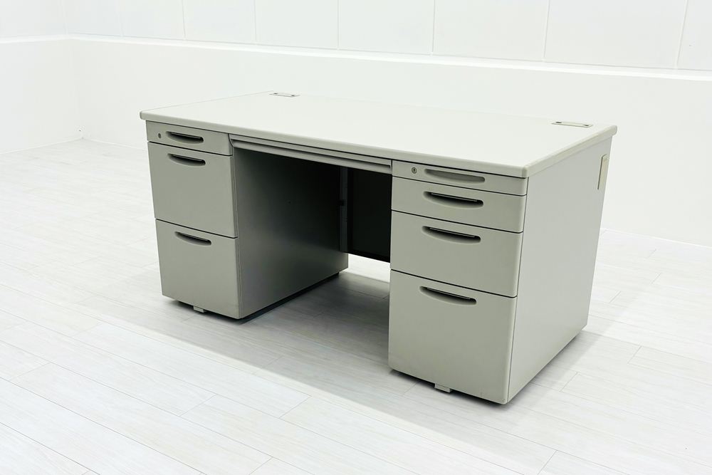 オカムラ 両袖デスク 中古 SDスタンダード OKAMURA 両袖机 中古オフィス家具 ホワイト 1400/700/700の画像