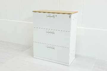 3段ラテラル スチール書庫 中古 ラテラル書庫 コクヨ エディア 収納家具 中古オフィス家具 ホワイト シリンダー錠 900/450/1130の画像