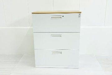 3段ラテラル スチール書庫 中古 ラテラル書庫 コクヨ エディア 収納家具 中古オフィス家具 ホワイト シリンダー錠 900/450/1130の画像