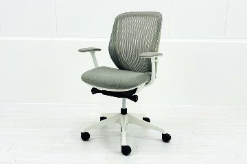 オカムラ シルフィーチェア 2017年製 ローバック 固定肘 中古 Sylphy メッシュ 中古オフィス家具 ライトグレーの画像