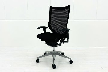 バロンチェア 中古 オカムラ Baron ブラック 可動肘 ハイバック 中古オフィス家具 座クッション 中古オフィスチェア 事務椅子の画像