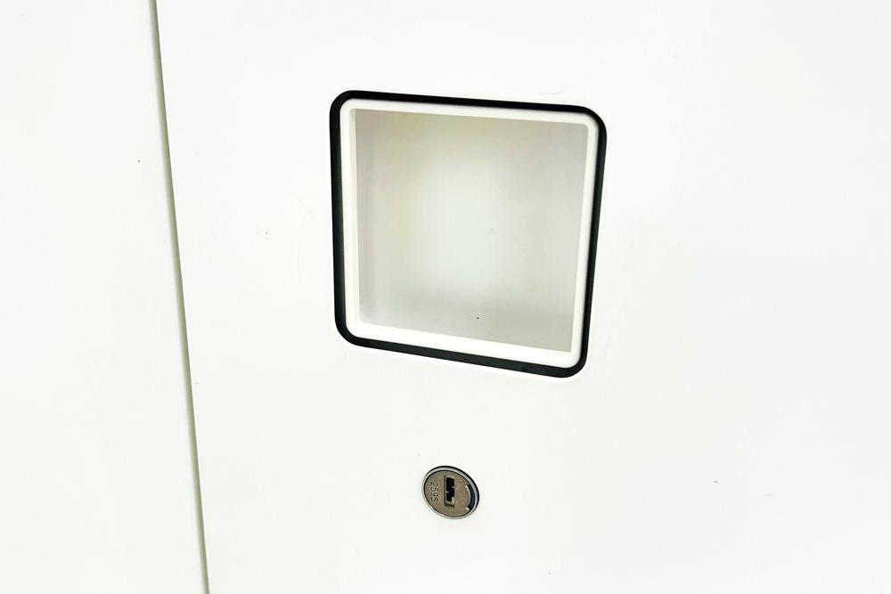 スチール書庫 ホワイト 両開き書庫 スチール 中古 オカムラ レクトライン キャビネット 中古書庫  中古オフィス家具 900/450/1250の画像