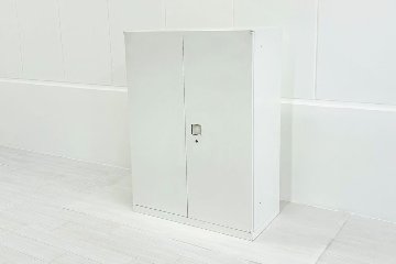 スチール書庫 ホワイト 両開き書庫 スチール 中古 オカムラ レクトライン キャビネット 中古書庫  中古オフィス家具 900/450/1250の画像