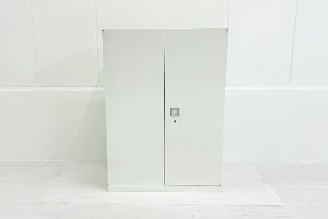 スチール書庫 ホワイト 両開き書庫 スチール 中古 オカムラ レクトライン キャビネット 中古書庫  中古オフィス家具 900/450/1250の画像