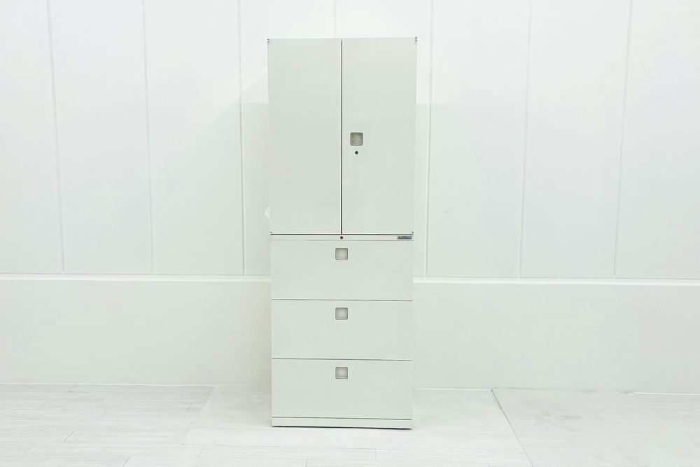 オカムラ 木製キャビネット５段 鍵２本 W59.5 D35 H180 オカムラ okamura 幅900 3段ラテラル書庫 ウォールナット キャビネット