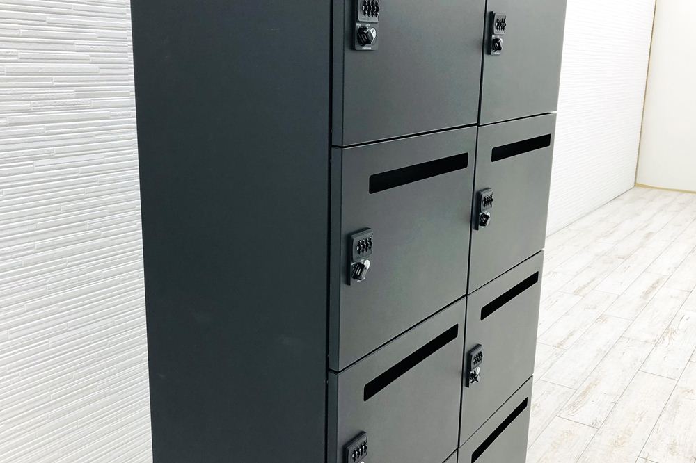 オカムラ ピクスライン 中古 10人用ロッカー スチールロッカー メールボックス 収納家具 中古オフィス家具 ブラック ダイヤル錠 900/450/1810の画像