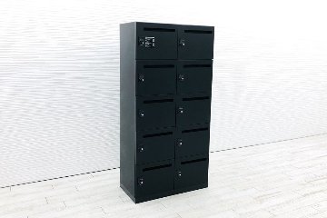 オカムラ ピクスライン 中古 10人用ロッカー スチールロッカー メールボックス 収納家具 中古オフィス家具 ブラック ダイヤル錠 900/450/1810の画像
