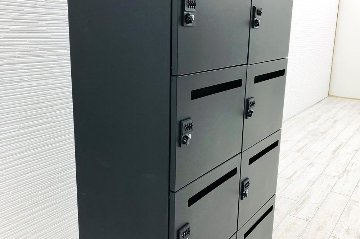 オカムラ ピクスライン 中古 10人用ロッカー スチールロッカー メールボックス 収納家具 中古オフィス家具 ブラック ダイヤル錠 900/450/1810の画像