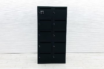 オカムラ ピクスライン 中古 10人用ロッカー スチールロッカー メールボックス 収納家具 中古オフィス家具 ブラック ダイヤル錠 900/450/1810の画像