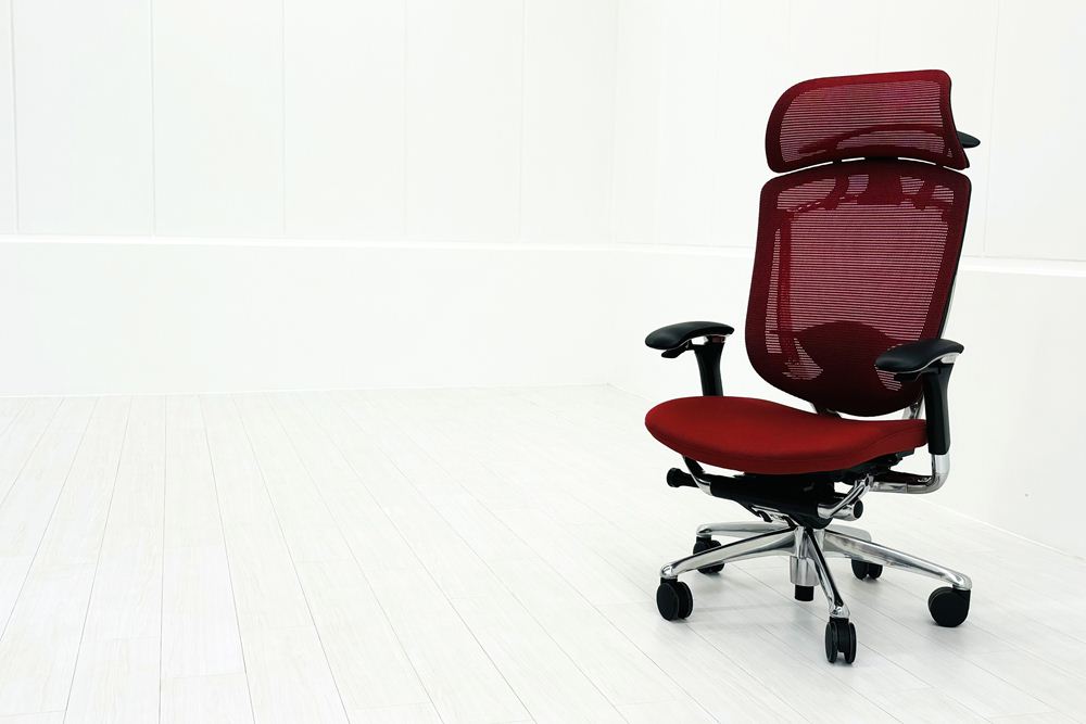 オカムラ コンテッサチェア 中古 エクストラハイバック 大型ヘッドレスト Contessa 中古オフィス家具 レッドの画像
