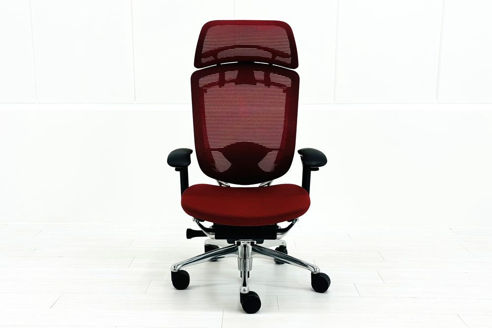 オカムラ　コンテッサ チェア　ハンガー、ヘッドレスト付 コンテッサチェア オカムラ 大型ヘッドレスト レッド | 中古