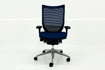 バロンチェア オカムラ ハイバック 中古 可動肘 ミディアムブルー OKAMURA Baron 中古オフィス家具 メッシュの画像