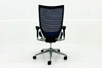 バロンチェア オカムラ ハイバック 中古 可動肘 ミディアムブルー OKAMURA Baron 中古オフィス家具 メッシュの画像