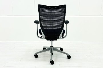 オカムラ バロンチェア 中古 Baron 固定肘 ローバック 中古オフィス家具 座クッション 中古オフィスチェア 事務椅子 ダークブルーの画像
