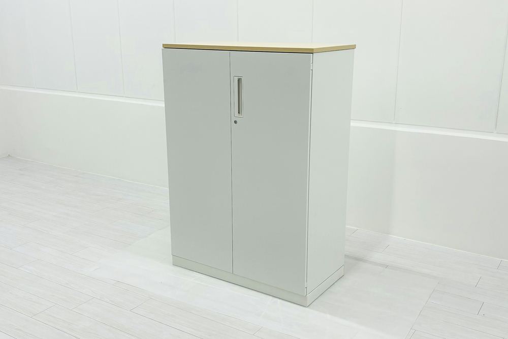 コクヨ エディア 両開き書庫 中古 下置き 天板付き ホワイト スチールキャビネット 収納家具 中古オフィス家具 900/450/1265の画像