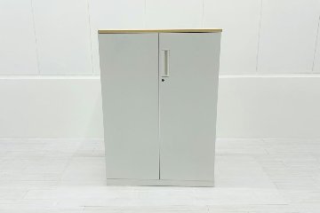 コクヨ エディア 両開き書庫 中古 下置き 天板付き ホワイト スチールキャビネット 収納家具 中古オフィス家具 900/450/1265の画像