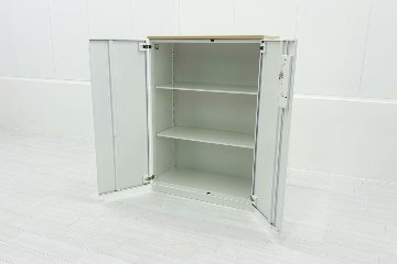 コクヨ エディア 両開き書庫 中古 下置き 天板付き ホワイト スチールキャビネット 収納家具 中古オフィス家具 900/450/1265の画像