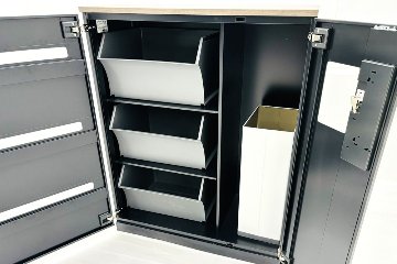 リサイクルユニット スチール書庫 コクヨ エディア トラッシュユニット ゴミ箱 中古オフィス家具 ブラック 900/450/1130の画像