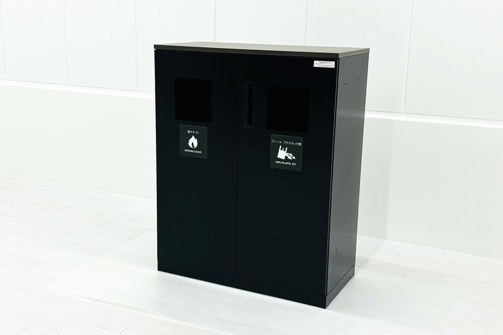 ダストボックス リサイクルユニット スチール書庫 コクヨ エディア トラッシュユニット ゴミ箱 中古オフィス家具 ブラック 900/450/1130の画像