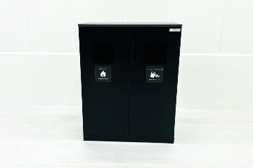 ダストボックス リサイクルユニット スチール書庫 コクヨ エディア トラッシュユニット ゴミ箱 中古オフィス家具 ブラック 900/450/1130の画像