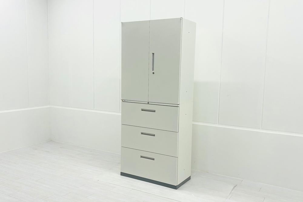 【上下セット】 イナバ TF 481332 中古 ラテラル書庫 3段両開き スチール書庫 キャビネット収納 中古オフィス家具 幅900 900/450/2150の画像