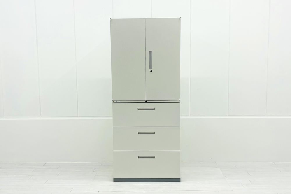 【上下セット】 イナバ TF 481332 中古 ラテラル書庫 3段両開き スチール書庫 キャビネット収納 中古オフィス家具 幅900 900/450/2150の画像