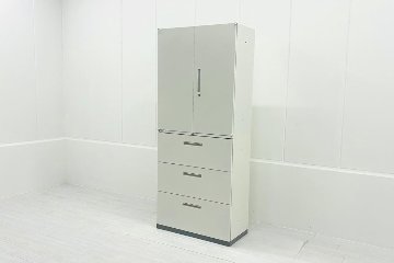 【上下セット】 イナバ TF 481332 中古 ラテラル書庫 3段両開き スチール書庫 キャビネット収納 中古オフィス家具 幅900 900/450/2150の画像