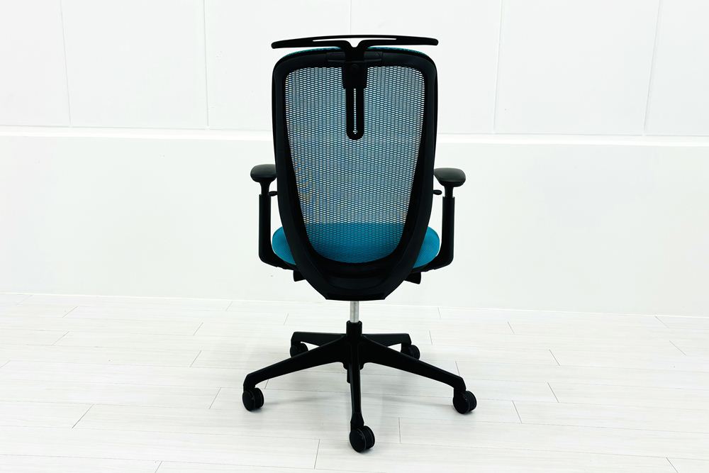 オカムラ シルフィーチェア 中古 ハイバック 可動肘 ハンガー付き OKAMURA Sylphy 中古オフィス家具 ブルーグリーンの画像