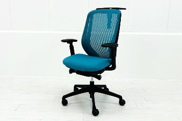 オカムラ シルフィーチェア 中古 ハイバック 可動肘 ハンガー付き OKAMURA Sylphy 中古オフィス家具 ブルーグリーンの画像