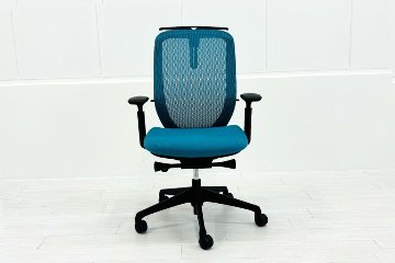 オカムラ シルフィーチェア 中古 ハイバック 可動肘 ハンガー付き OKAMURA Sylphy 中古オフィス家具 ブルーグリーンの画像