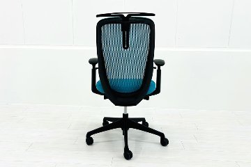 オカムラ シルフィーチェア 中古 ハイバック 可動肘 ハンガー付き OKAMURA Sylphy 中古オフィス家具 ブルーグリーンの画像