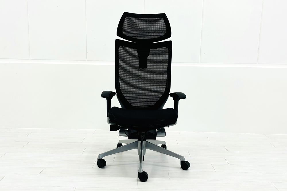 バロンチェア 中古 2015年製 オカムラ エクストラハイバック メッシュ 可動肘 高機能チェア 中古オフィス家具 可動ヘッドレスト ブラックの画像