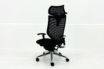 バロンチェア 中古 オカムラ エクストラハイバック 座クッション 可動肘 高機能チェア 中古オフィス家具 可動ヘッドレスト ブラックの画像