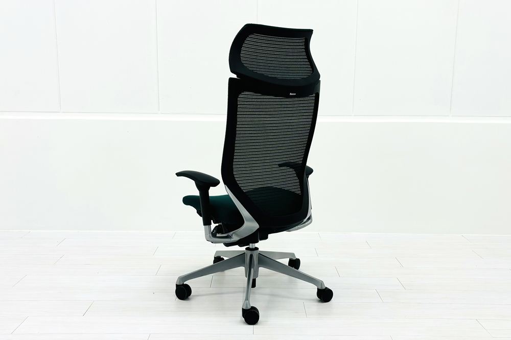 オカムラ バロンチェア 中古 2022年製 Baron エクストラハイバック 可動肘 中古オフィス家具 固定ヘッドレスト ダークグリーンの画像